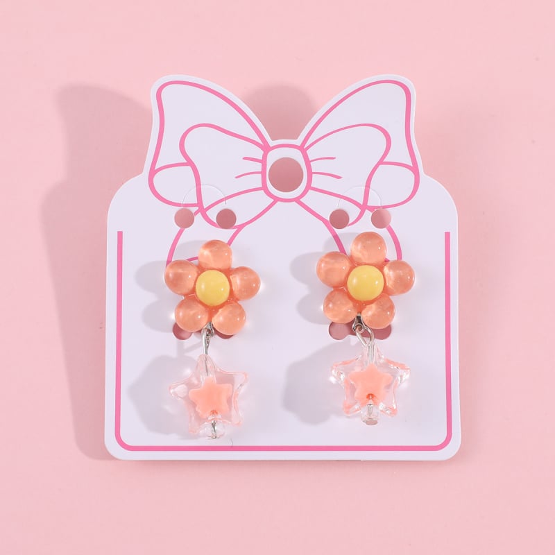 Ушна клипса за деца, акрилни цветя и звезда, ръчна изработка, за деца на възраст 3–10+ години