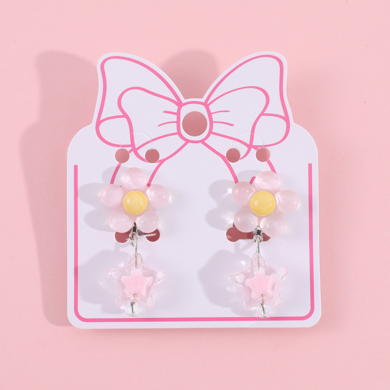 Ушна клипса за деца, акрилни цветя и звезда, ръчна изработка, за деца на възраст 3–10+ години