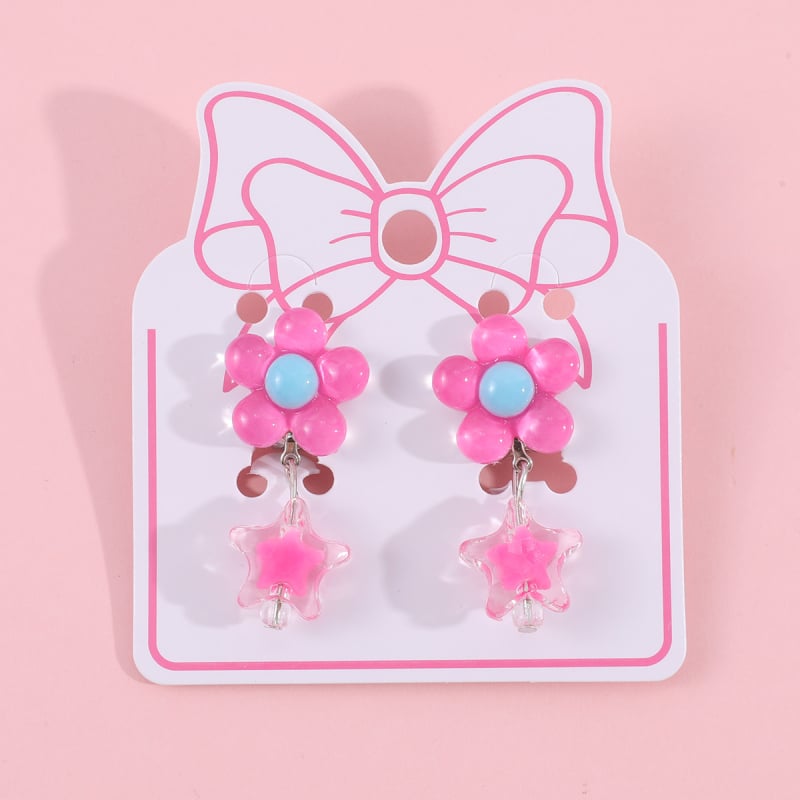Ушна клипса за деца, акрилни цветя и звезда, ръчна изработка, за деца на възраст 3–10+ години