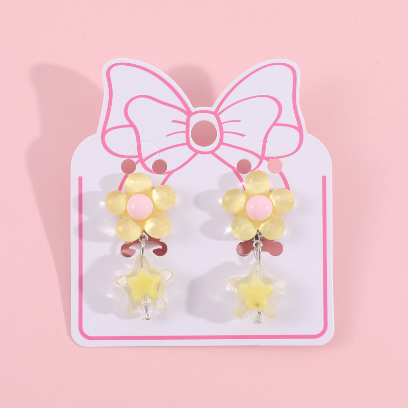 Ушна клипса за деца, акрилни цветя и звезда, ръчна изработка, за деца на възраст 3–10+ години