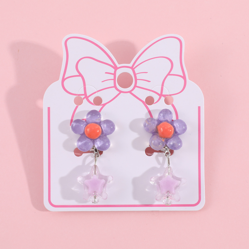 Ушна клипса за деца, акрилни цветя и звезда, ръчна изработка, за деца на възраст 3–10+ години