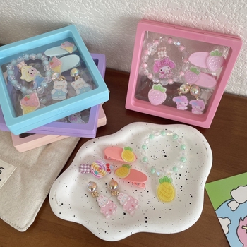 Детски акрилни клипчета за коса, ръчна изработка, форми плодове и сладолед, страничен клип, възможност за лого