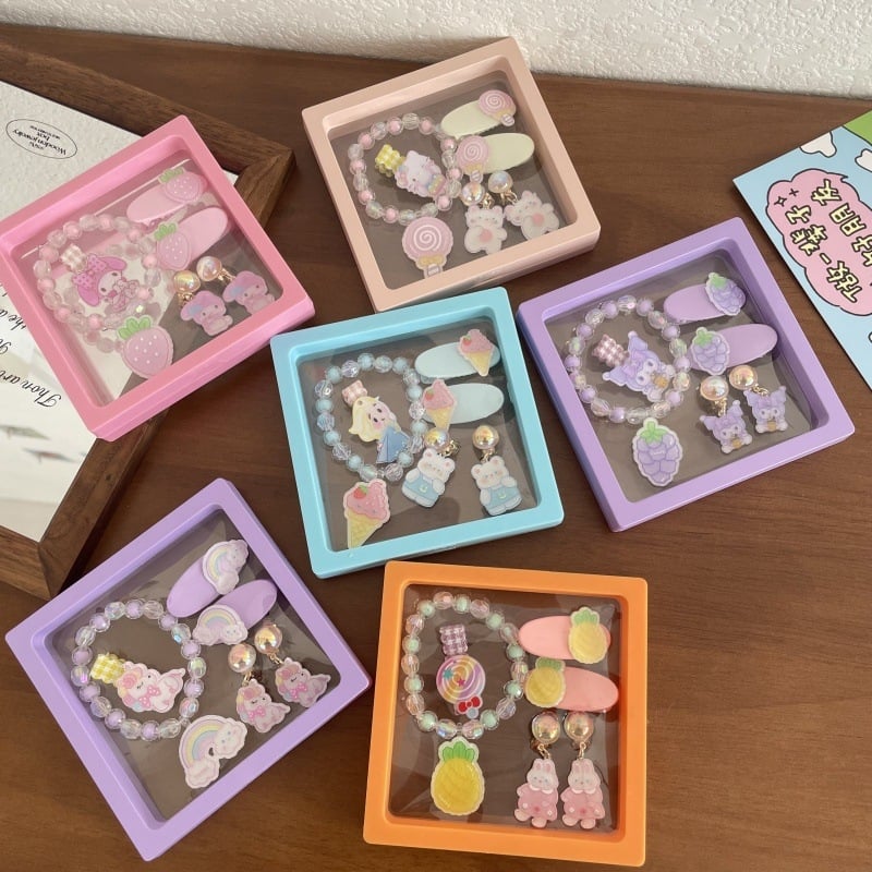 Детски акрилни клипчета за коса, ръчна изработка, форми плодове и сладолед, страничен клип, възможност за лого