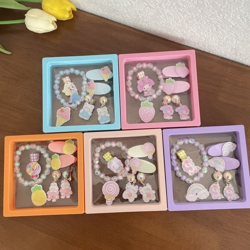 Детски акрилни клипчета за коса, ръчна изработка, форми плодове и сладолед, страничен клип, възможност за лого