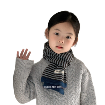 Παιδικό κασκόλ από μαλλί για τον χειμώνα, πλεγτό με τεχνολογία warp-knitting, με μοτίβο πλέγματος, unisex