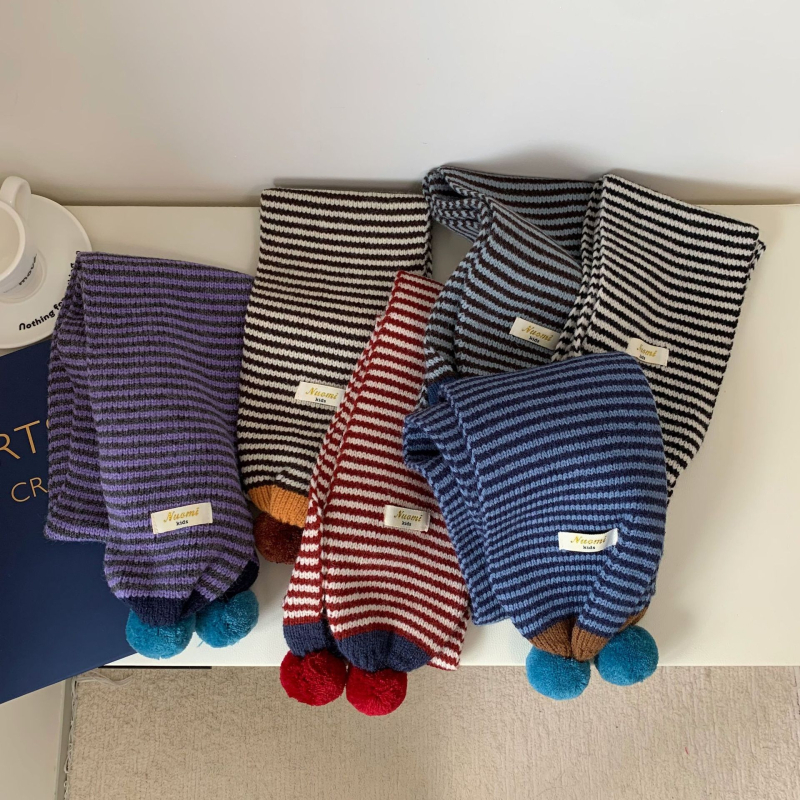 Παιδικό φουλάρι με ρίγες και μοτίβο μπλοκ, Warp-knit πολυεστέρας – LADY BUG, Χειμερινή ζεστασιά, Γρήγορο στέγνωμα, Αυτοθερμάνση, Προστασία από σκόνη