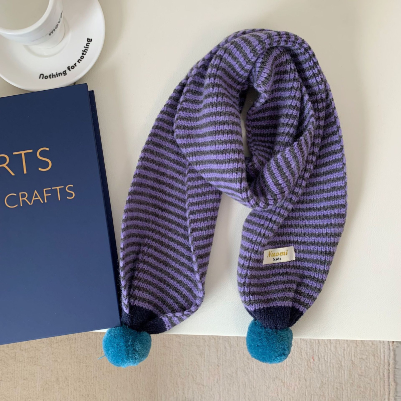 Παιδικό φουλάρι με ρίγες και μοτίβο μπλοκ, Warp-knit πολυεστέρας – LADY BUG, Χειμερινή ζεστασιά, Γρήγορο στέγνωμα, Αυτοθερμάνση, Προστασία από σκόνη