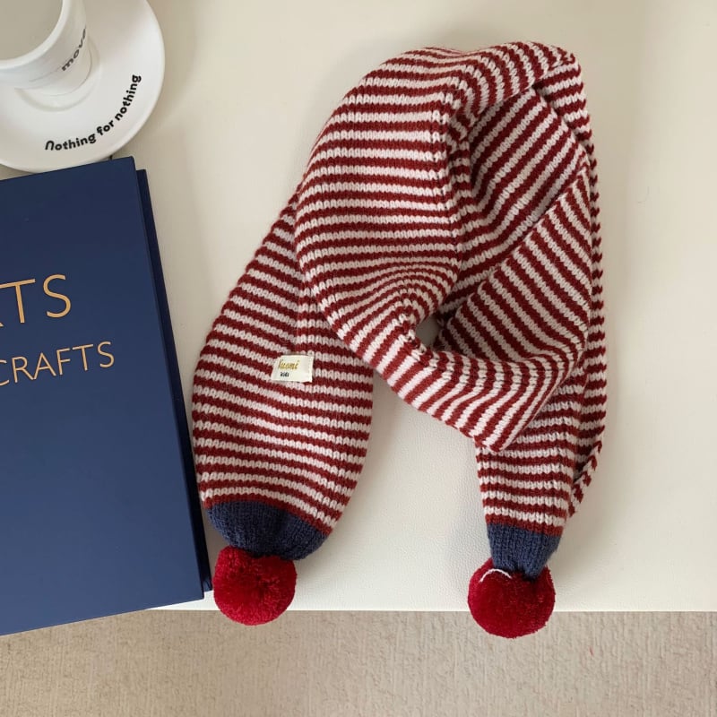 Παιδικό φουλάρι με ρίγες και μοτίβο μπλοκ, Warp-knit πολυεστέρας – LADY BUG, Χειμερινή ζεστασιά, Γρήγορο στέγνωμα, Αυτοθερμάνση, Προστασία από σκόνη