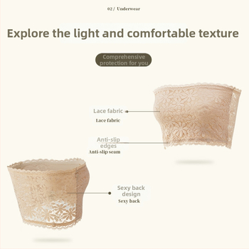 Mežģīņu bezramžu trubveida augšdaļa, elpojoša, nemanāma aizmugure, ultraplānas formētas krūšu formas, pilns krūšu uzbūves