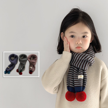 Dječji pleteni šal s korejskim stilom pruga i logom s literama – zimska topla ogrlica za bebe