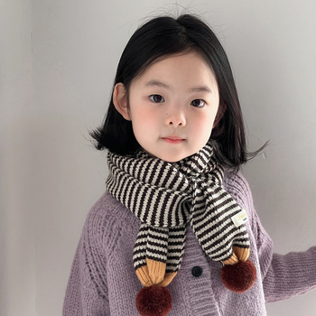 Dječji pleteni šal s korejskim stilom pruga i logom s literama – zimska topla ogrlica za bebe