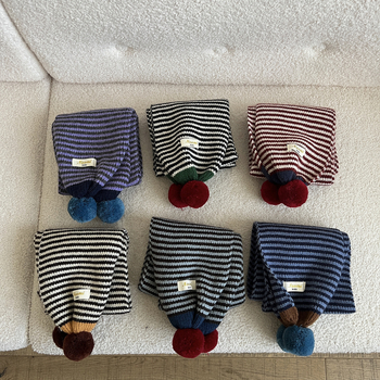 Dječji pleteni šal s korejskim stilom pruga i logom s literama – zimska topla ogrlica za bebe