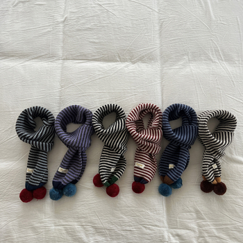 Dječji pleteni šal s korejskim stilom pruga i logom s literama – zimska topla ogrlica za bebe