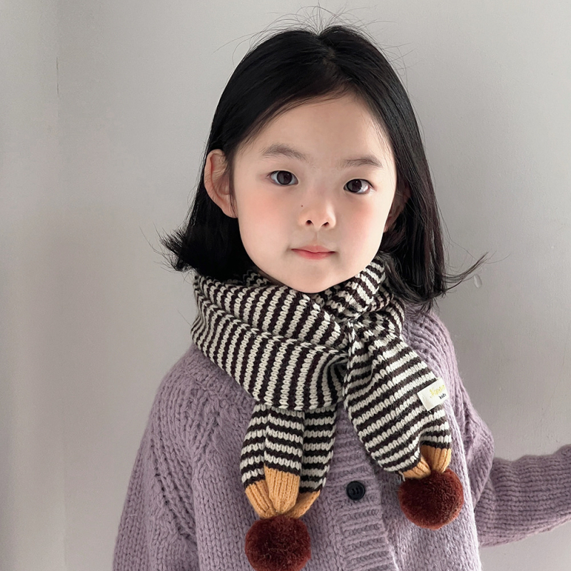 Dječji pleteni šal s korejskim stilom pruga i logom s literama – zimska topla ogrlica za bebe