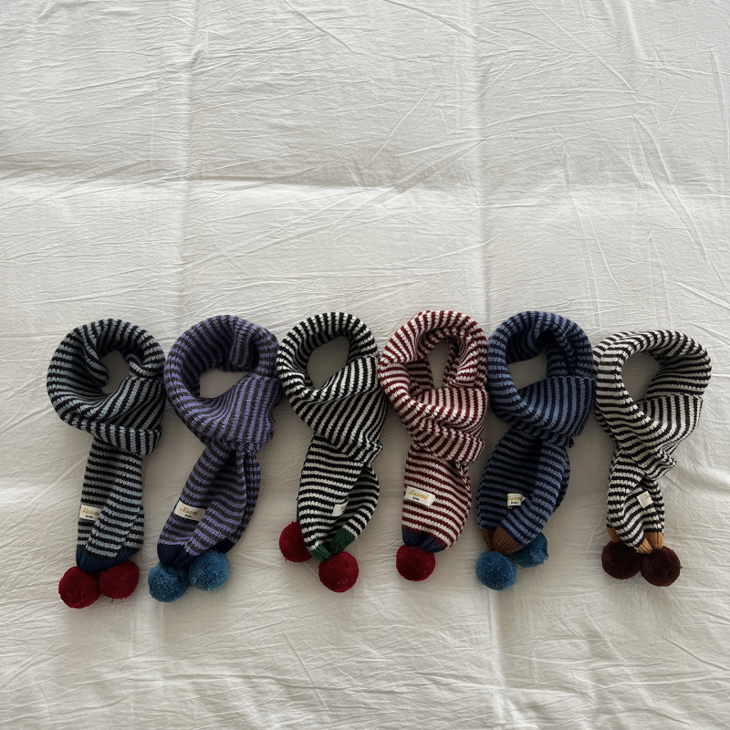 Dječji pleteni šal s korejskim stilom pruga i logom s literama – zimska topla ogrlica za bebe