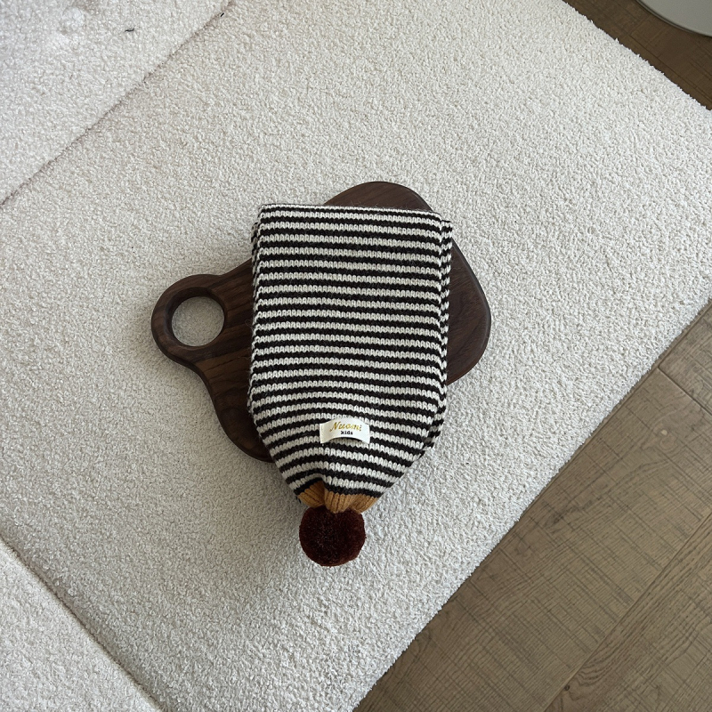 Dječji pleteni šal s korejskim stilom pruga i logom s literama – zimska topla ogrlica za bebe