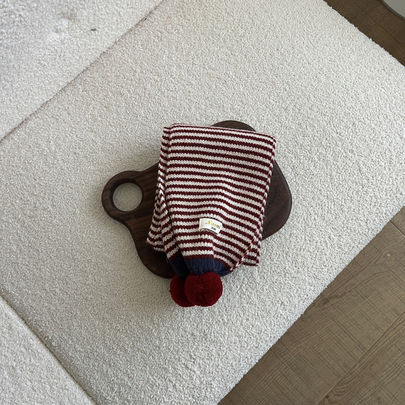 Dječji pleteni šal s korejskim stilom pruga i logom s literama – zimska topla ogrlica za bebe