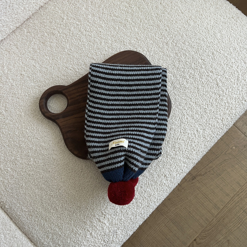 Dječji pleteni šal s korejskim stilom pruga i logom s literama – zimska topla ogrlica za bebe