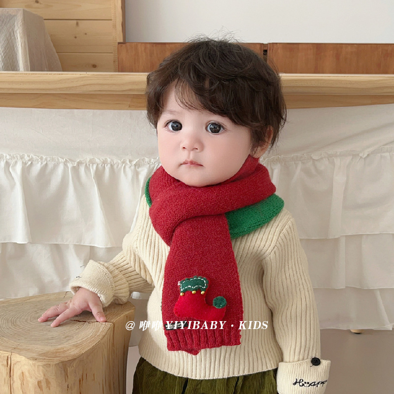 Dječji patchwork pleteni šal za vrat, unisex, topao zimski dodatak, model BJ* Stained House Patchwork Scarf