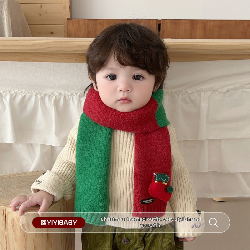 Dječji patchwork pleteni šal za vrat, unisex, topao zimski dodatak, model BJ* Stained House Patchwork Scarf