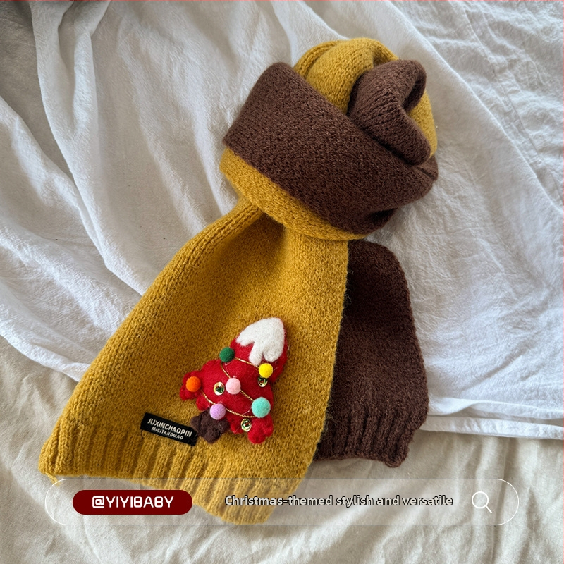 Dječji patchwork pleteni šal za vrat, unisex, topao zimski dodatak, model BJ* Stained House Patchwork Scarf