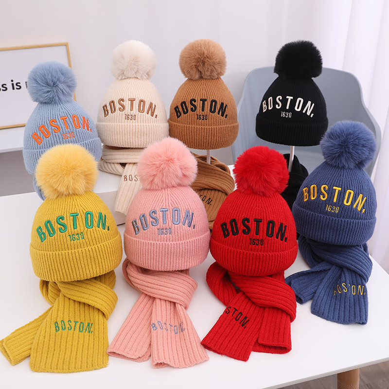 Dječji dvodijelni set: kapa i šal od vune, zimski gust korejskog stila, topao, unisex, za djecu 2–10 godina, materijal pliš jelena, satenski završetak