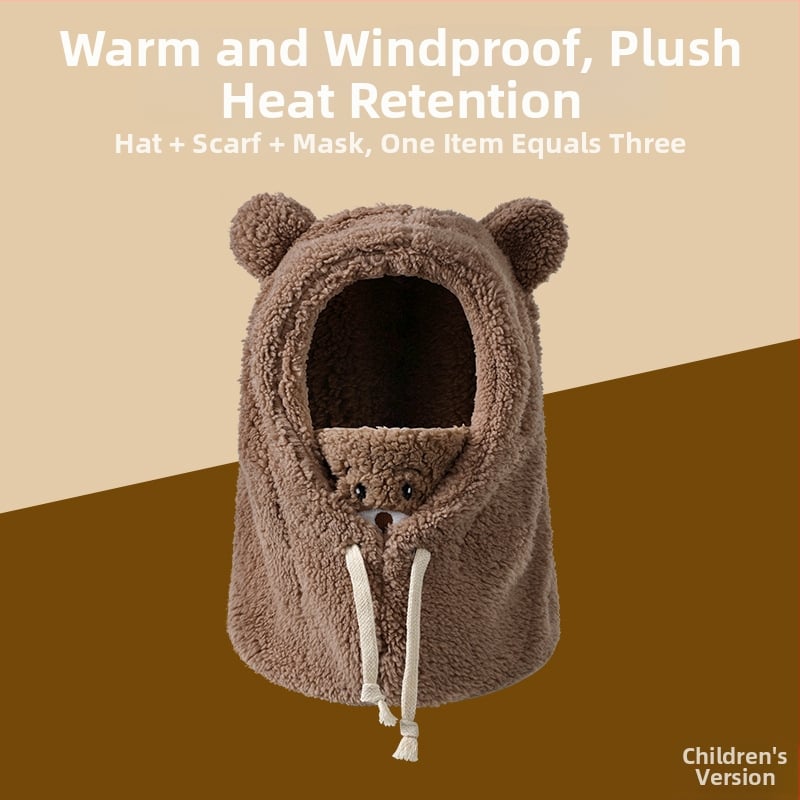 Интегрирана зимна шапка с протектор за шията, ветроустойчива и топла — полиестер над 96%, куполна горна част, за възраст над 10 години