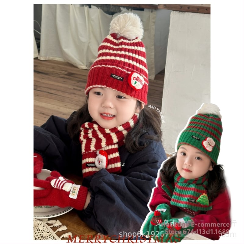 Детска зимна плетена шапка с купол и козирка, топла и ветроустойчива, вълнена смес с акрил 71-80%