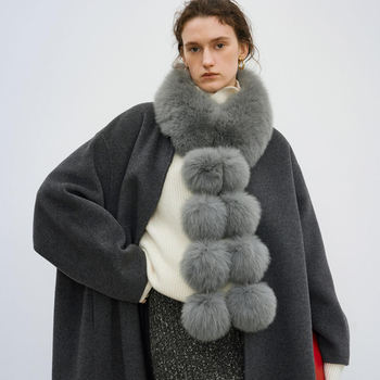 Ženski šal s kuglicom od umjetne lisice – zimska toplina, poliester tkanina, ručno izrađeno, bojano po pređi, porijeklo Yiwu, zima 2024