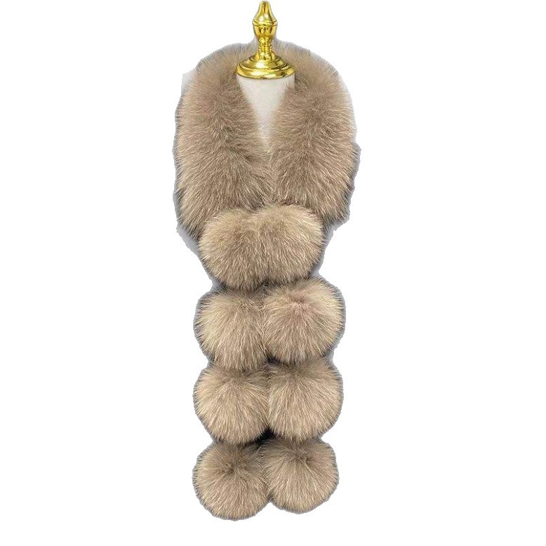 Ženski šal s kuglicom od umjetne lisice – zimska toplina, poliester tkanina, ručno izrađeno, bojano po pređi, porijeklo Yiwu, zima 2024