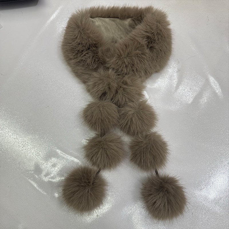 Ženski šal s kuglicom od umjetne lisice – zimska toplina, poliester tkanina, ručno izrađeno, bojano po pređi, porijeklo Yiwu, zima 2024