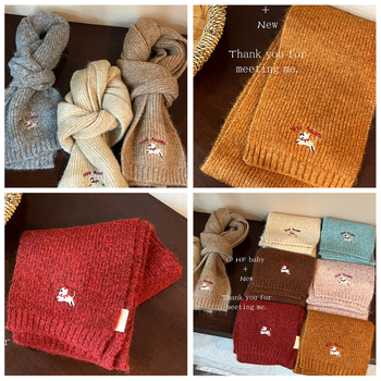 Unisex φουλάρι από μαλλί, Κορεάτικου στυλ με κέντημα, warp-πλέξιμο ζακάρ, διατηρεί τη ζέστη — Χειμώνας 2025