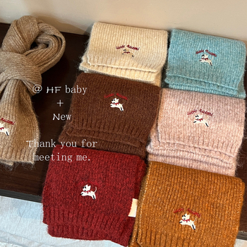 Unisex φουλάρι από μαλλί, Κορεάτικου στυλ με κέντημα, warp-πλέξιμο ζακάρ, διατηρεί τη ζέστη — Χειμώνας 2025