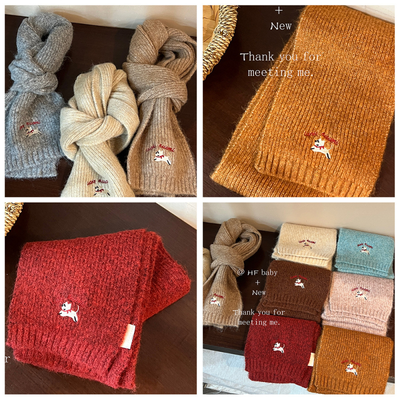 Unisex φουλάρι από μαλλί, Κορεάτικου στυλ με κέντημα, warp-πλέξιμο ζακάρ, διατηρεί τη ζέστη — Χειμώνας 2025