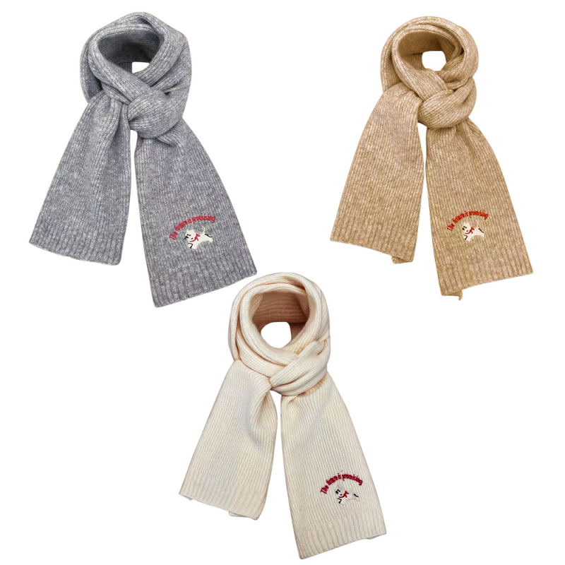 Unisex φουλάρι από μαλλί, Κορεάτικου στυλ με κέντημα, warp-πλέξιμο ζακάρ, διατηρεί τη ζέστη — Χειμώνας 2025