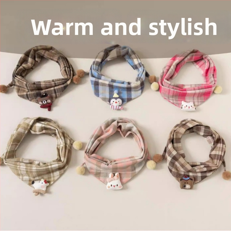 Παιδικό τρίγωνο φουλάρι από βαμβάκι, unisex, μοτίβο καρτούν, φθινοπωρινό–χειμερινό στυλ, κορεατικός σχεδιασμός.