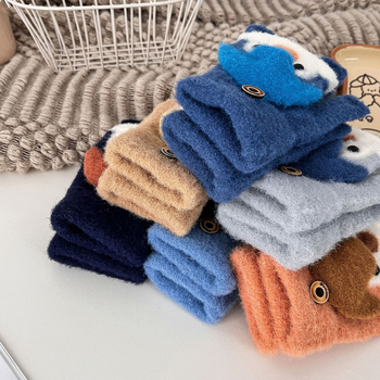 Παιδικά γάντια με καπάκι και διαχωρισμένα δάχτυλα, Jacquard πλέξη, αρκτιчесκο φλις, φθινόπωρο-χειμώνας, unisex, διατήρηση θερμοκρασίας, μοντέλο πιγκουΐνος σε καρτούν