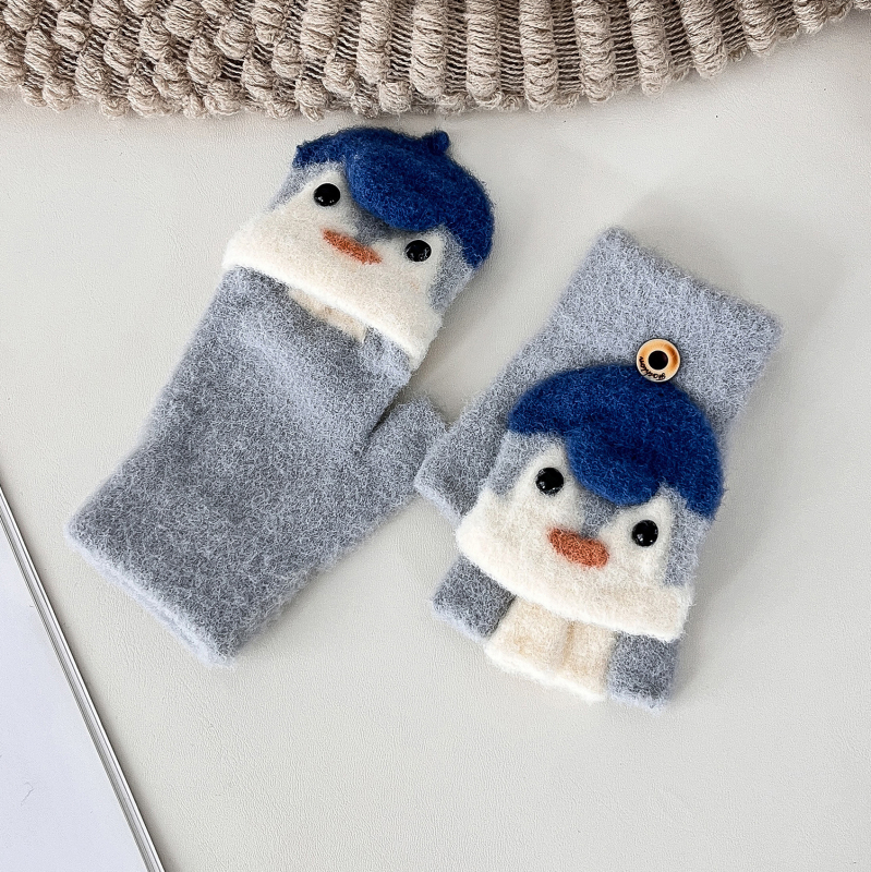 Παιδικά γάντια με καπάκι και διαχωρισμένα δάχτυλα, Jacquard πλέξη, αρκτιчесκο φλις, φθινόπωρο-χειμώνας, unisex, διατήρηση θερμοκρασίας, μοντέλο πιγκουΐνος σε καρτούν