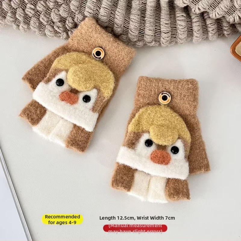 Παιδικά γάντια με καπάκι και διαχωρισμένα δάχτυλα, Jacquard πλέξη, αρκτιчесκο φλις, φθινόπωρο-χειμώνας, unisex, διατήρηση θερμοκρασίας, μοντέλο πιγκουΐνος σε καρτούν