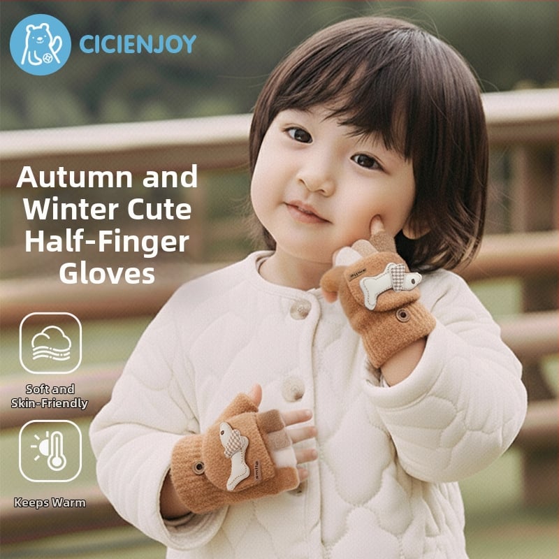 Χειμερινά παιδικά γάντια με διαιρεμένα δάχτυλα, καρτούν σχέδιο, πλεγμένα νάιλον, unisex, διατηρούν τη θερμότητα, για ηλικίες 0–3 ετών