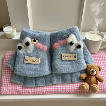 Παιδικά γάντια με μισό δάχτυλο και καπάκι – ζεστά για τον χειμώνα, τεχνητό βελούδο μινκ, ηλικίες 3-12, unisex