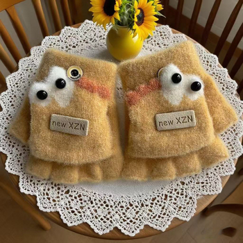 Παιδικά γάντια με μισό δάχτυλο και καπάκι – ζεστά για τον χειμώνα, τεχνητό βελούδο μινκ, ηλικίες 3-12, unisex