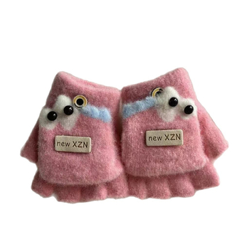 Παιδικά γάντια με μισό δάχτυλο και καπάκι – ζεστά για τον χειμώνα, τεχνητό βελούδο μινκ, ηλικίες 3-12, unisex