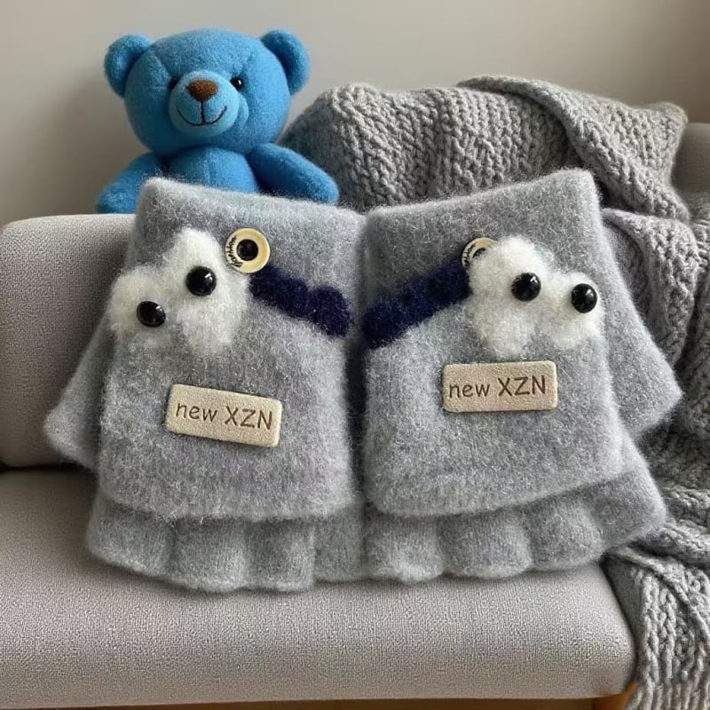 Παιδικά γάντια με μισό δάχτυλο και καπάκι – ζεστά για τον χειμώνα, τεχνητό βελούδο μινκ, ηλικίες 3-12, unisex