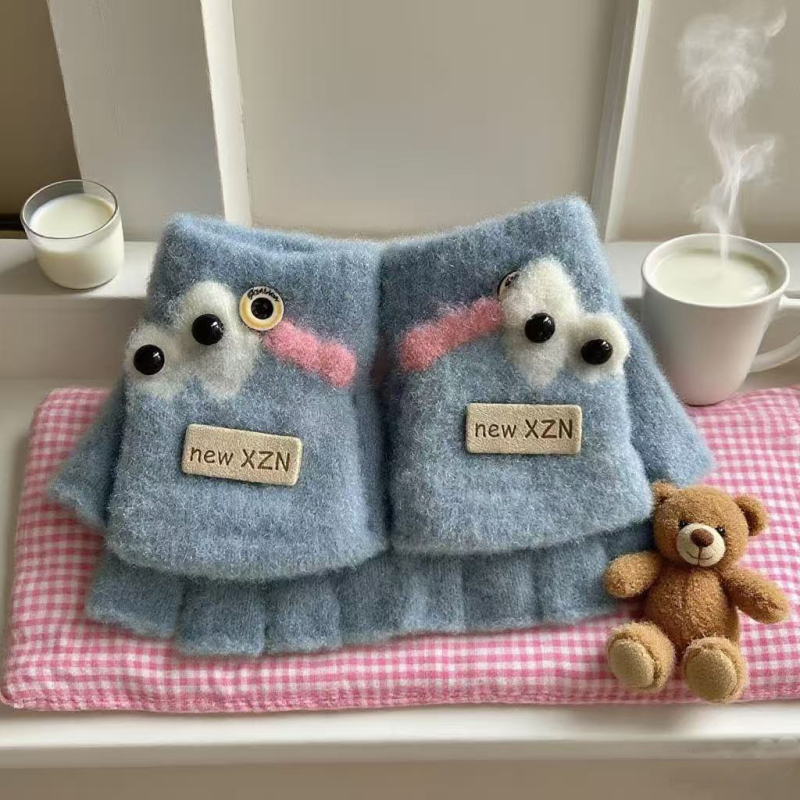 Παιδικά γάντια με μισό δάχτυλο και καπάκι – ζεστά για τον χειμώνα, τεχνητό βελούδο μινκ, ηλικίες 3-12, unisex