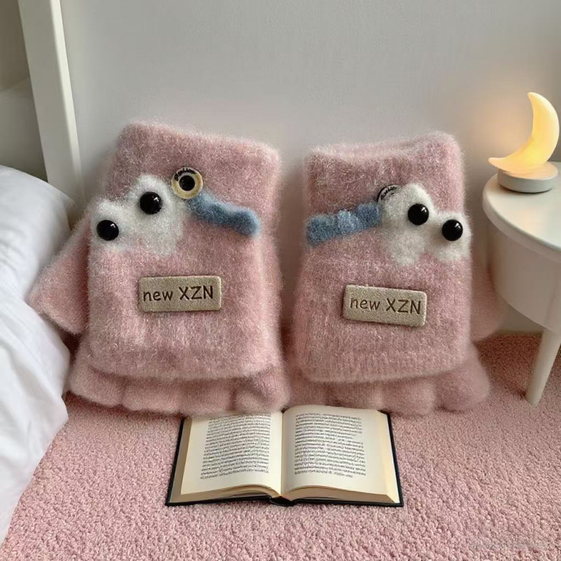 Παιδικά γάντια με μισό δάχτυλο και καπάκι – ζεστά για τον χειμώνα, τεχνητό βελούδο μινκ, ηλικίες 3-12, unisex