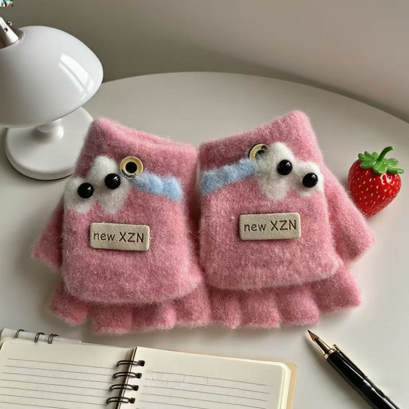 Παιδικά γάντια με μισό δάχτυλο και καπάκι – ζεστά για τον χειμώνα, τεχνητό βελούδο μινκ, ηλικίες 3-12, unisex