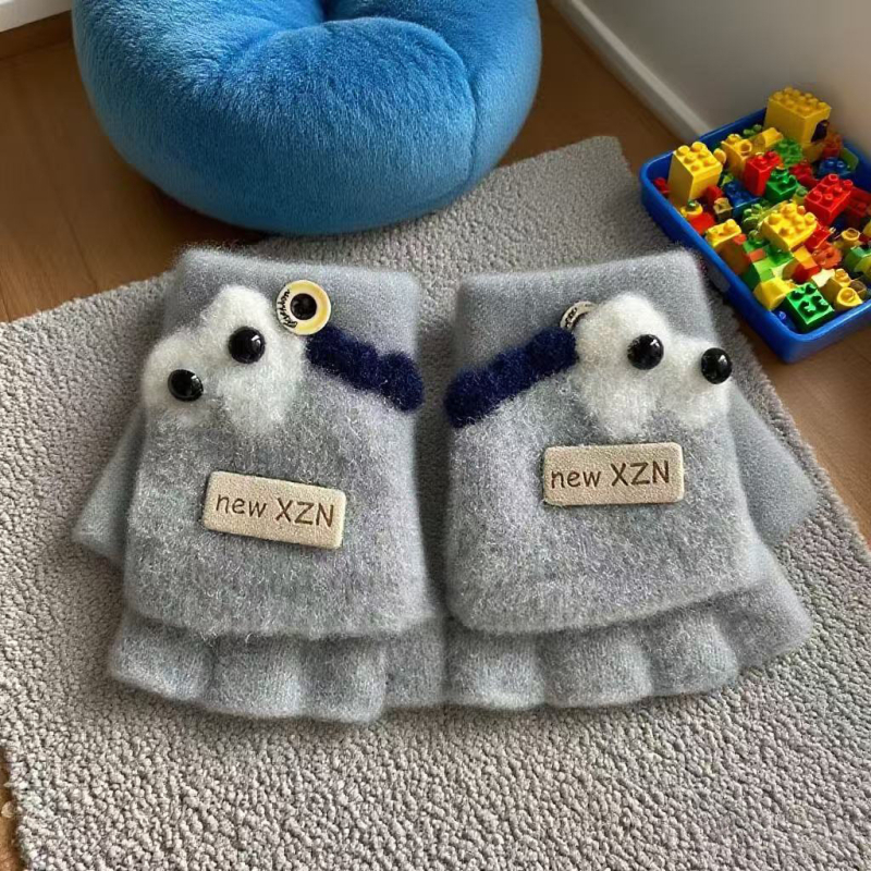 Παιδικά γάντια με μισό δάχτυλο και καπάκι – ζεστά για τον χειμώνα, τεχνητό βελούδο μινκ, ηλικίες 3-12, unisex