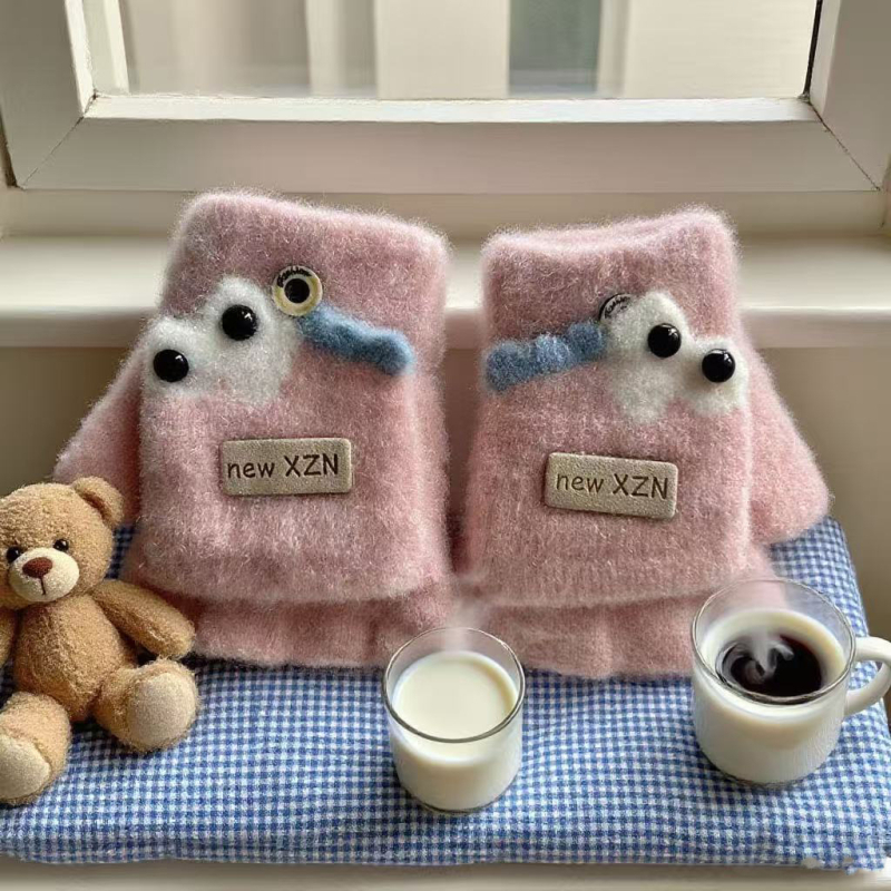 Παιδικά γάντια με μισό δάχτυλο και καπάκι – ζεστά για τον χειμώνα, τεχνητό βελούδο μινκ, ηλικίες 3-12, unisex