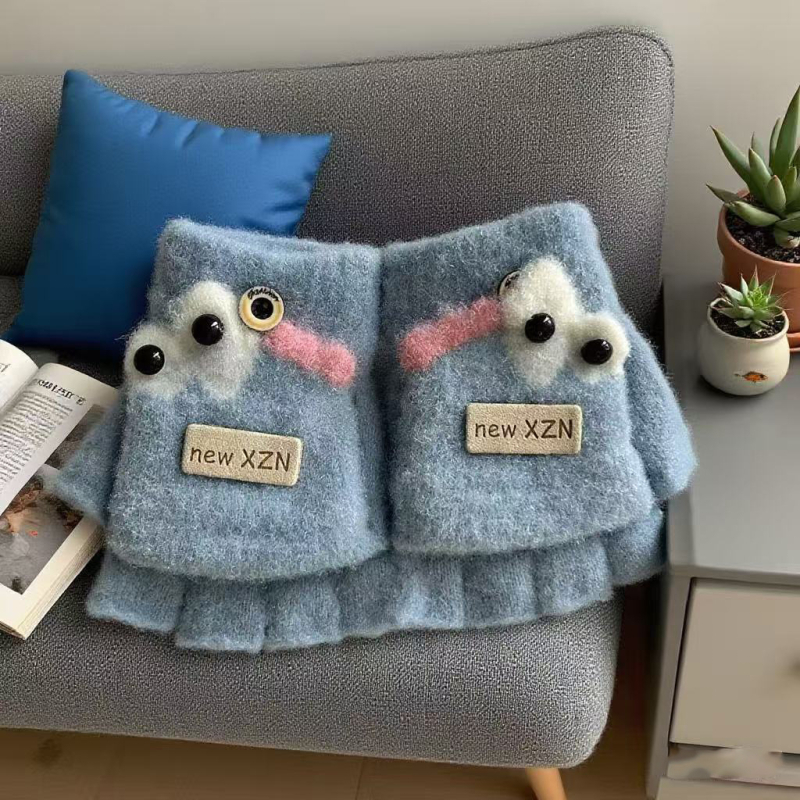 Παιδικά γάντια με μισό δάχτυλο και καπάκι – ζεστά για τον χειμώνα, τεχνητό βελούδο μινκ, ηλικίες 3-12, unisex